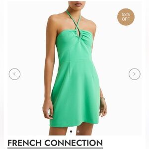 French Connection Ruth Whisper Halter Neck Dress Green XS